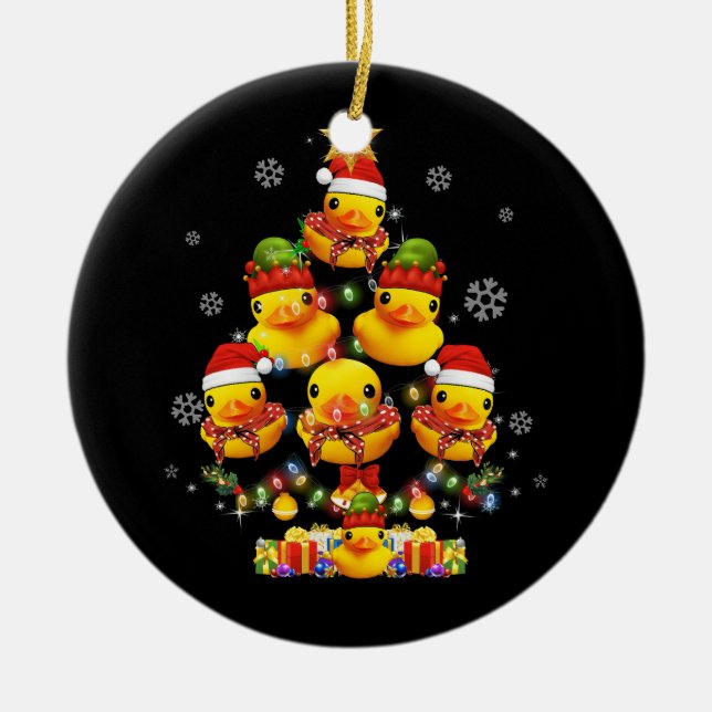 Rubber Duck Christmas Tree Xmas Light Surrounded D Ceramic Ornament (Front)