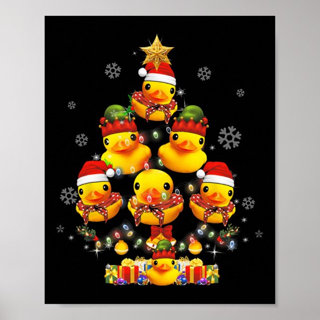 Rubber Duck Christmas Tree Xmas Light Surrounded D Poster (Front)