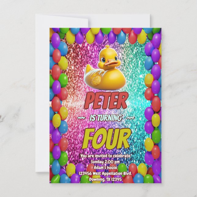 Rubber Duck custom character birthday invite (Front)