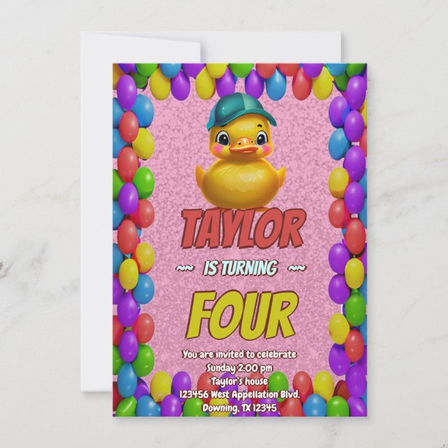 Rubber Duck Cute Personalized Birthday Invite Kids (Front)