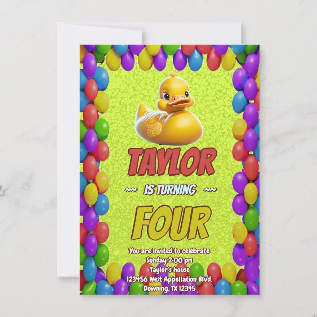 Rubber Duck Cute Personalized Birthday Invite Kids (Front)