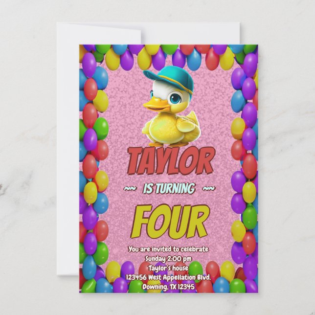 Rubber Duck Cute Personalized Birthday Invite Kids (Front)