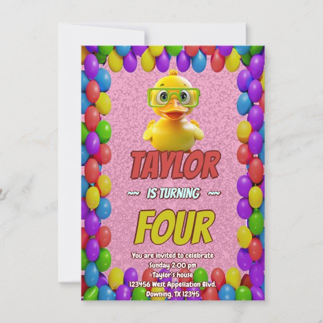 Rubber Duck Cute Personalized Birthday Invite Kids (Front)