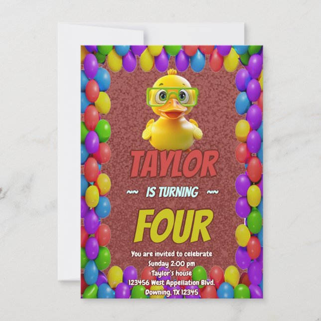 Rubber Duck Cute Personalized Birthday Invite Kids (Front)