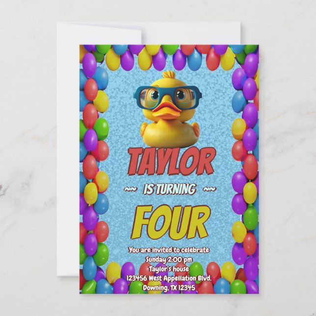 Rubber Duck Cute Personalized Birthday Invite Kids (Front)