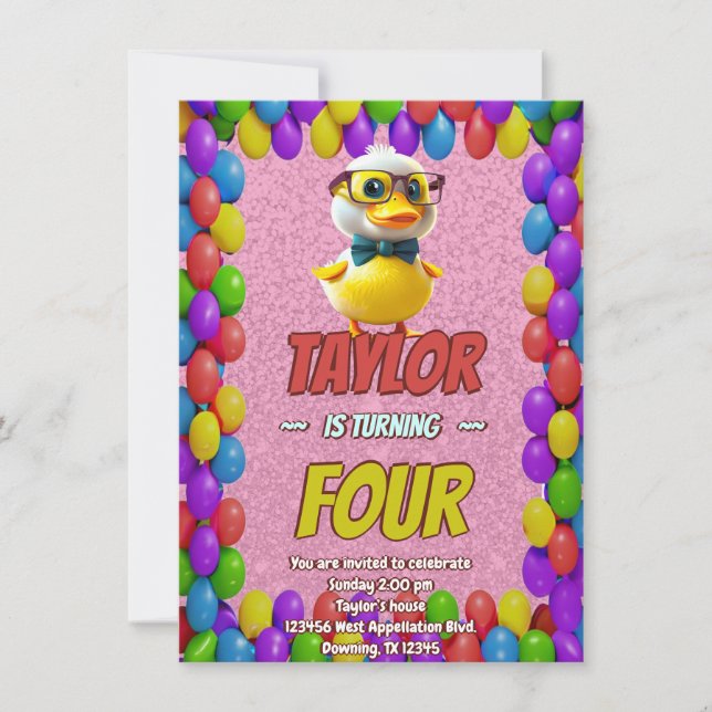 Rubber Duck Cute Personalized Birthday Invite Kids (Front)