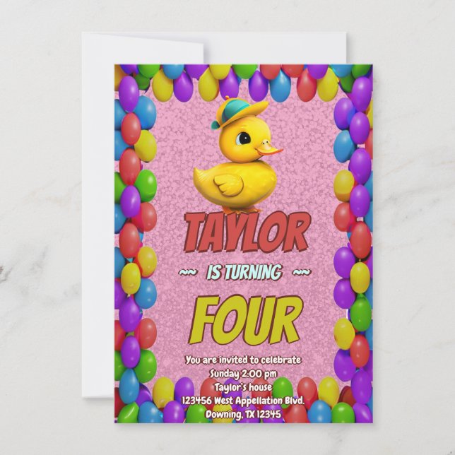 Rubber Duck Cute Personalized Birthday Invite Kids (Front)