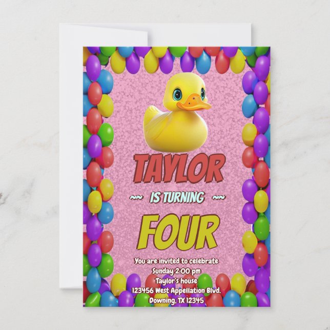 Rubber Duck Cute Personalized Birthday Invite Kids (Front)
