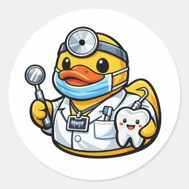 Rubber Duck Dentist Classic Round Sticker (Front)