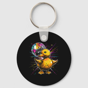 Rubber Duck Disco Dancing Disco Ball Music Rubber Keychain