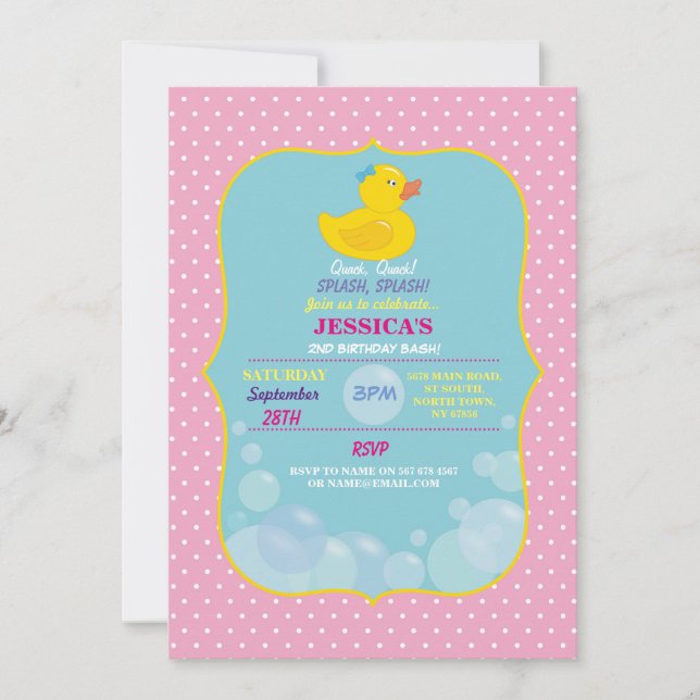 Rubber Duck Ducky Bubble Anniversaire Invitation d (Devant)