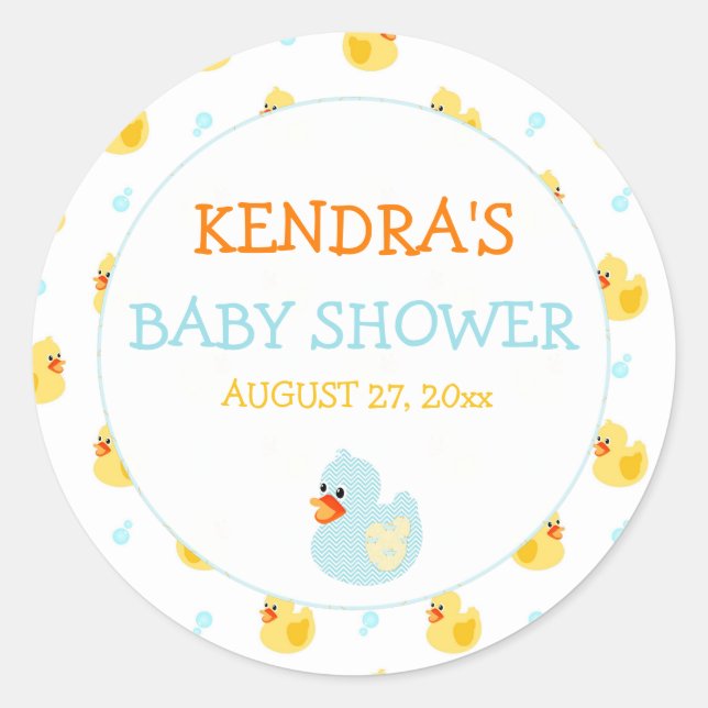 Rubber Duck Ducky Gender Neutral Aqua Yellow Classic Round Sticker (Front)