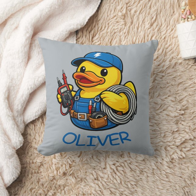 Rubber Duck Electrician Throw Pillow (Blanket)