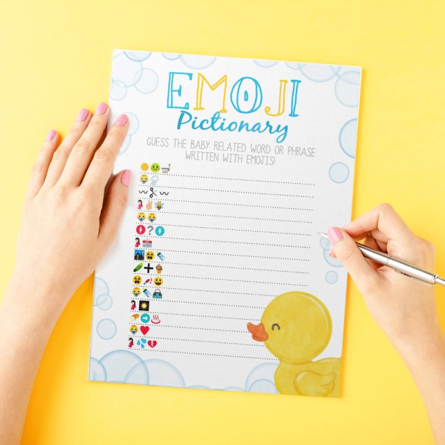 Rubber Duck Emoji Pictionary Baby Shower Game Pack Notepad (Emoji Pictionary Watercolor Rubber Duck Baby Shower Game Pack of 40 Answer Sheets)