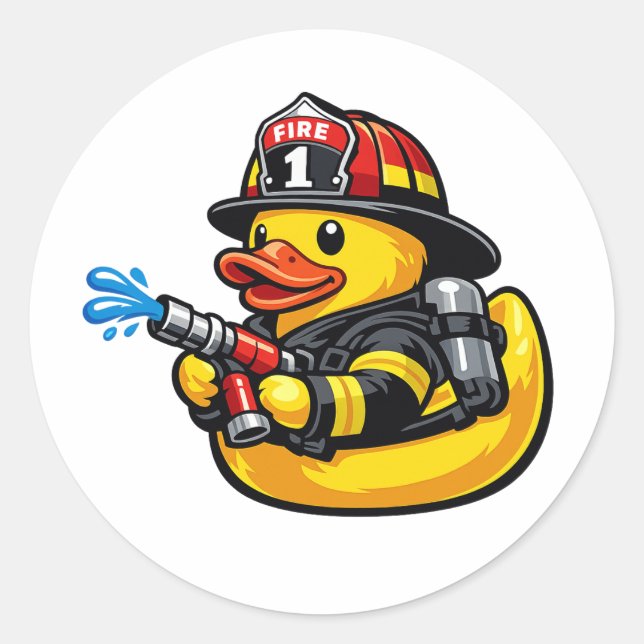 Rubber Duck Firefighter Classic Round Sticker (Front)