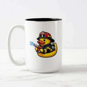 Rubber Duck Firefighter Two-Tone Coffee Mug