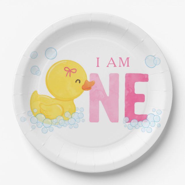 Rubber Duck First Birthday Paper Plate (Front)