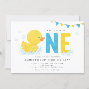 Rubber Duck First birthday Party Blue Yellow Invitation