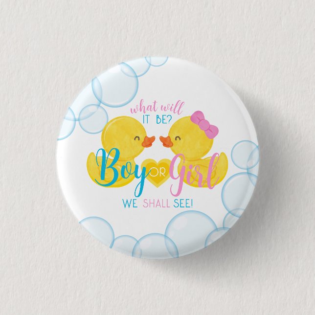 Rubber Duck Gender Neutral or Reveal Party  1 Inch Round Button (Front)