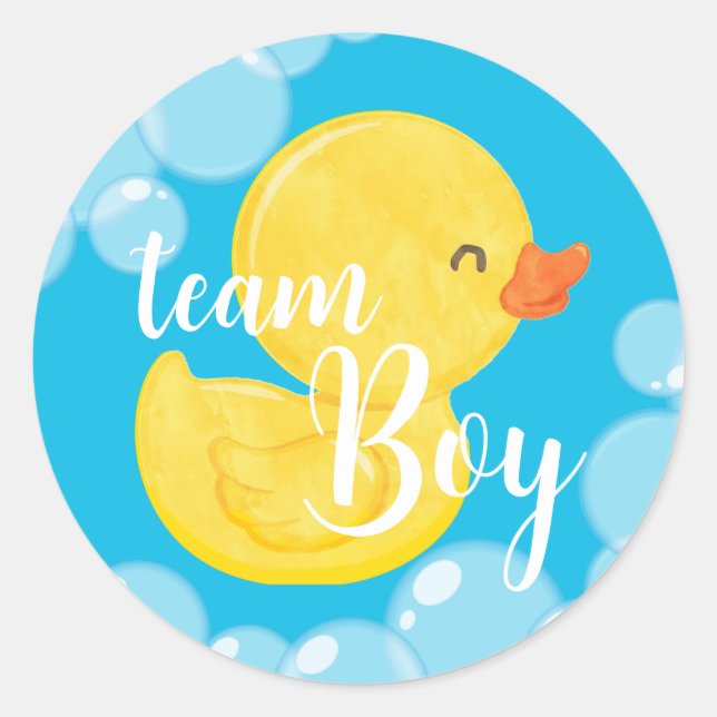 Rubber Duck Gender Reveal Team Boy Round Stickers (Front)