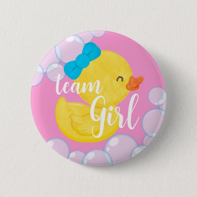 Rubber Duck Gender Reveal Team Girl Button (Front)