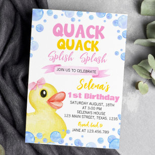 Rubber Duck Girl 1st Birthday Invitation