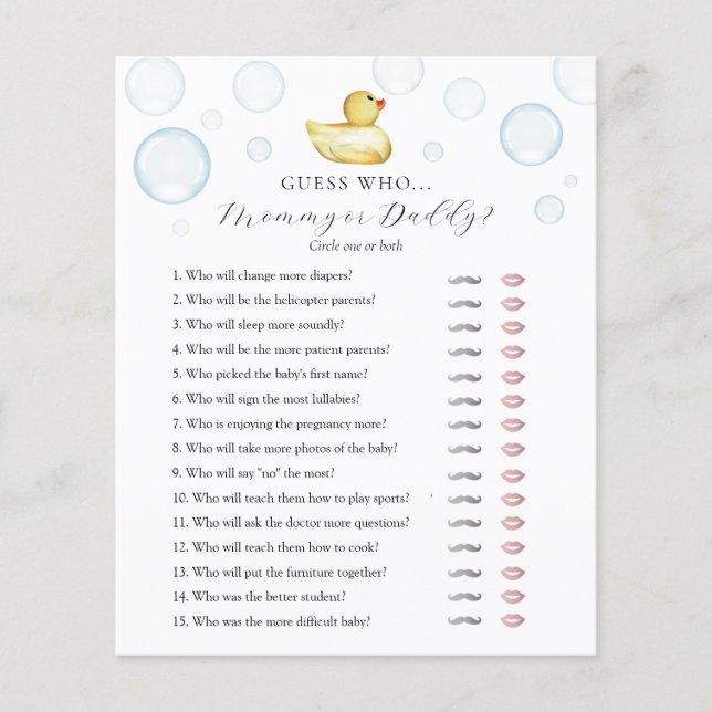 Rubber Duck Guess Who Mommy or Daddy Baby Shower  (Front)