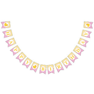Rubber Duck Happy Birthday Pink & Yellow Bunting Flags