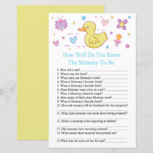 Rubber duck How well do you know baby shower game
