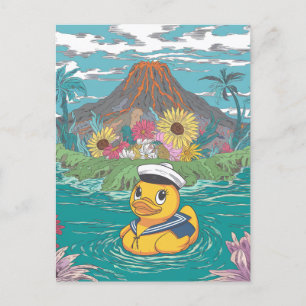 Rubber Duck in Front of a Volcano Postcard