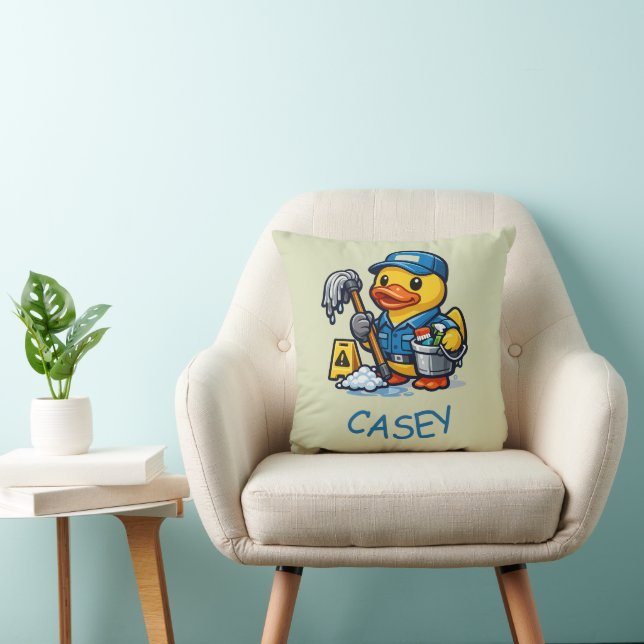 Rubber Duck Janitor Throw Pillow (Chair)