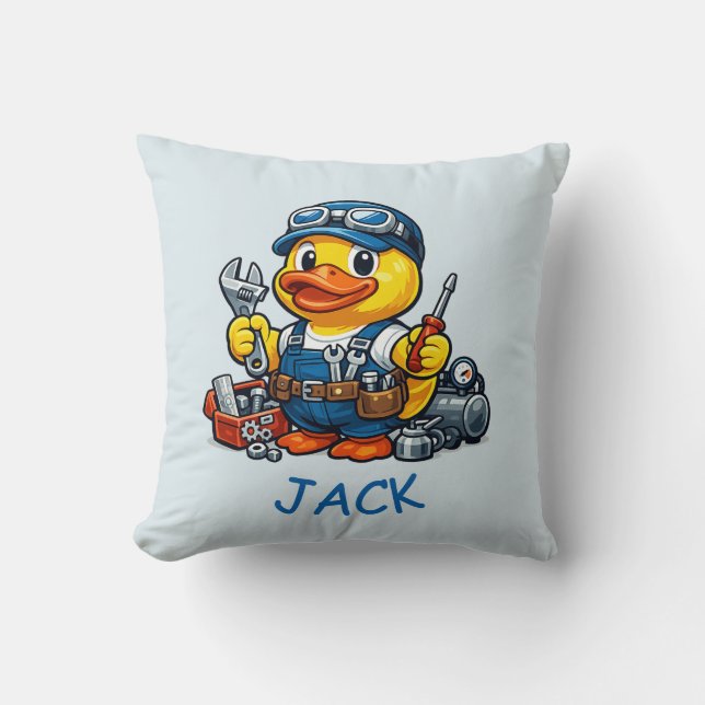 Rubber Duck Mechanic Throw Pillow (Front)
