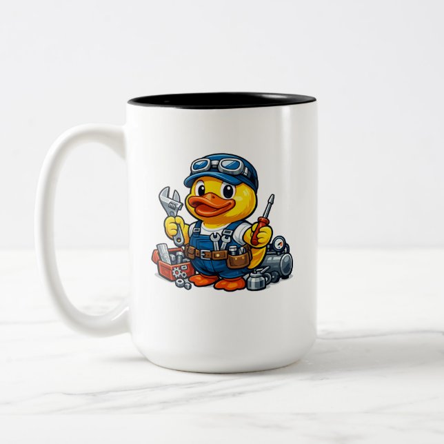 Rubber Duck Mechanic Two-Tone Coffee Mug (Left)