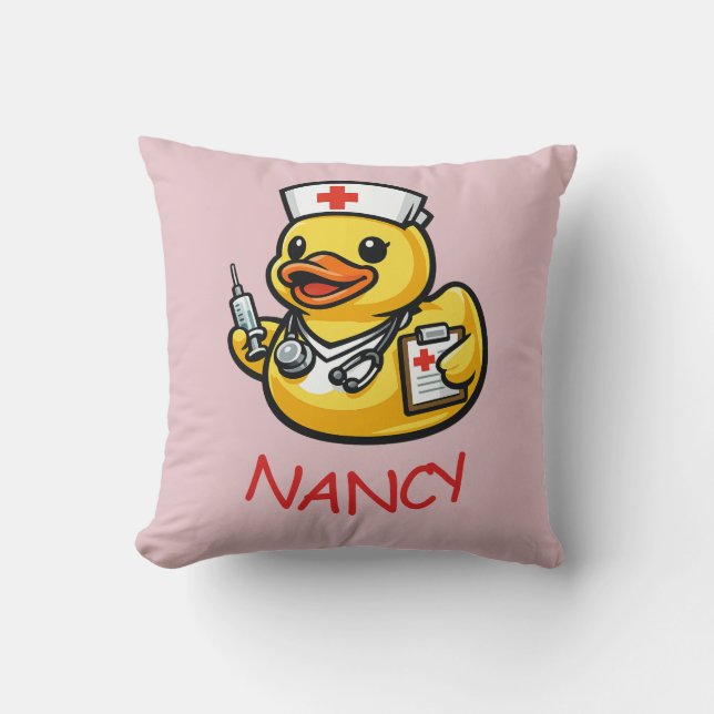 Rubber Duck Nurse Throw Pillow (Front)