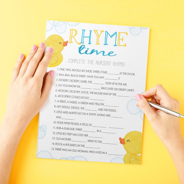 Rubber Duck Nursery Rhyme Baby Shower Game Pack Notepad (Nursery Rhyme Fill in the Blank Watercolor Rubber Duck Baby Shower Game Pack of 40 Answer Sheets)