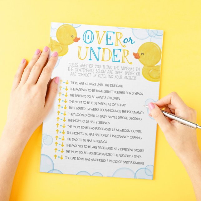 Rubber Duck Over or Under Baby Shower Game Pack Notepad (Over or Under Watercolor Rubber Duck Baby Shower Game Pack of 40 Answer Sheets)