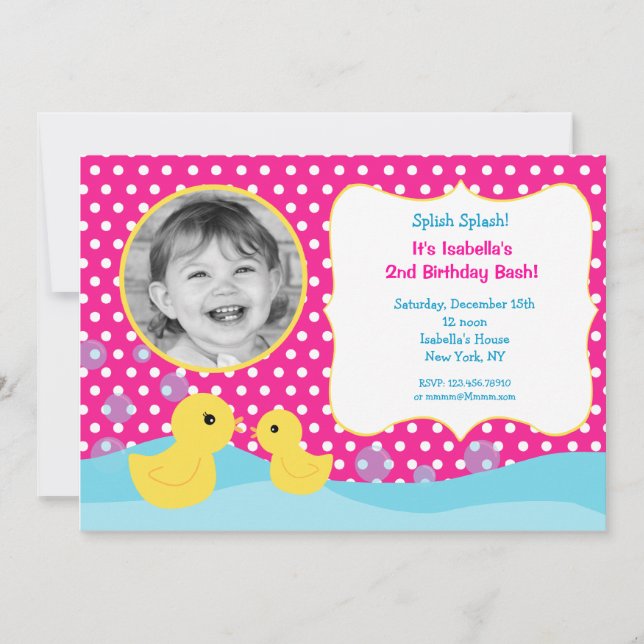 Rubber Duck Photo Birthday Invitations (Front)
