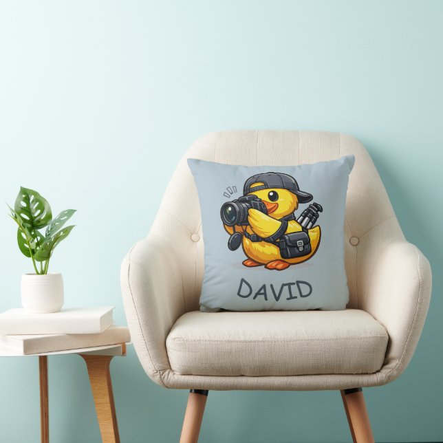 Rubber Duck Photographer Throw Pillow (Chair)