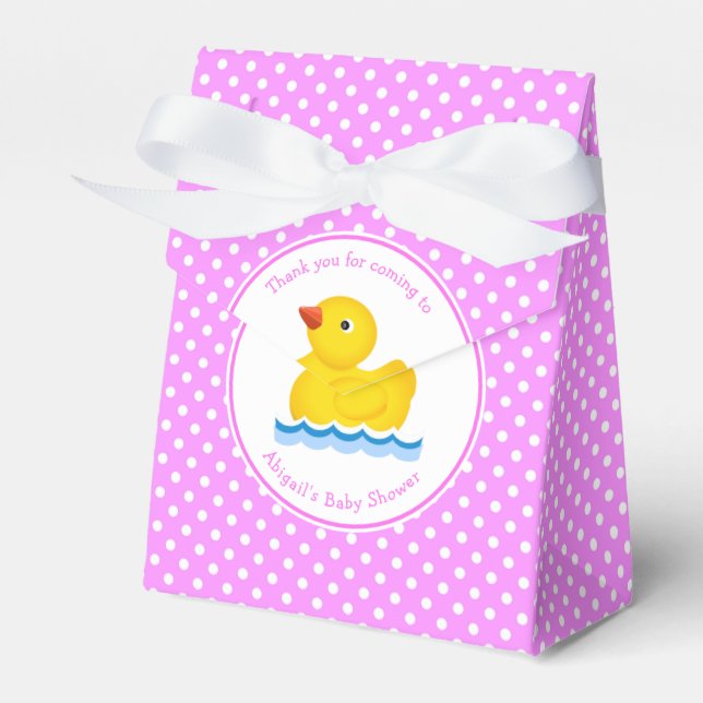 Rubber Duck Pink and White Polka Dot Baby Shower Favor Box (Front Side)