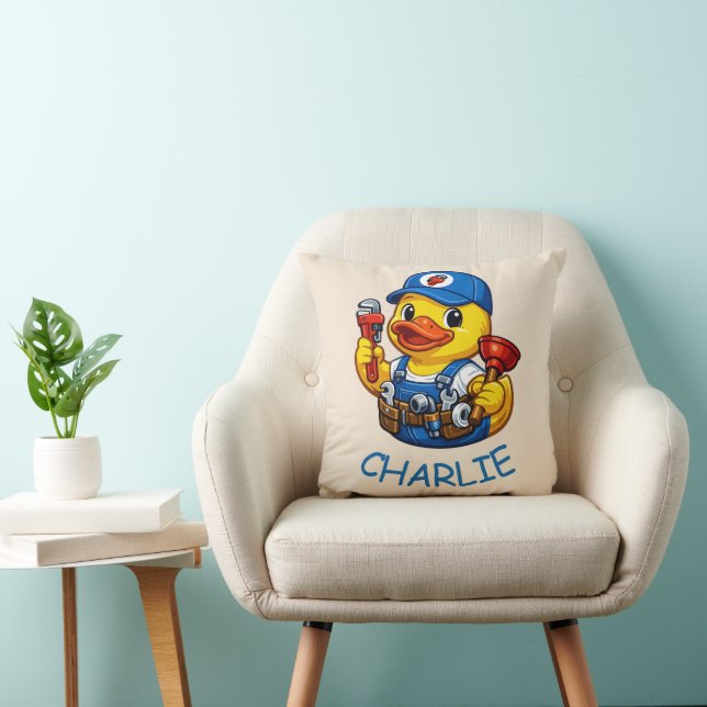 Rubber Duck Plumber Throw Pillow (Chair)