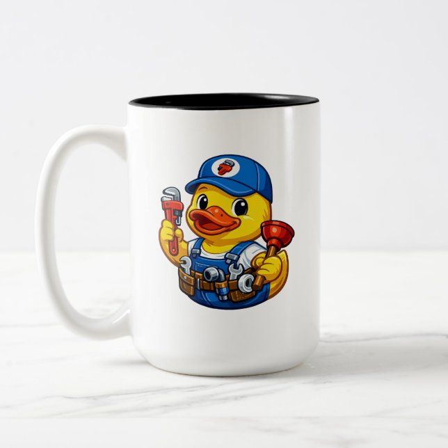 Rubber Duck Plumber Two-Tone Coffee Mug (Left)