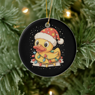 Rubber Duck Santa Hat Christmas Lights Xmas Snow Ceramic Ornament