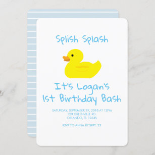 Rubber Duck Stripe First Birthday Party Invitation