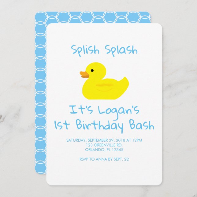 Rubber Duck Stripe First Birthday Party Invitation (Devant / Derrière)