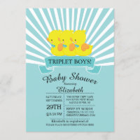 Rubber Duck Triplet Boys Baby Shower Invitations