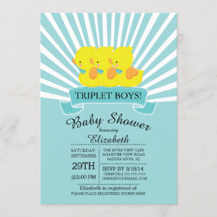 Rubber Duck Triplet Boys Baby Shower Invitations