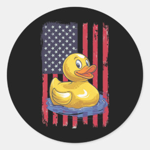 Rubber Duck Usa Flag Independence Day Bath Duck Classic Round Sticker