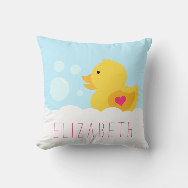 Rubber Duck With Pink Heart Throw Pillow (Front)