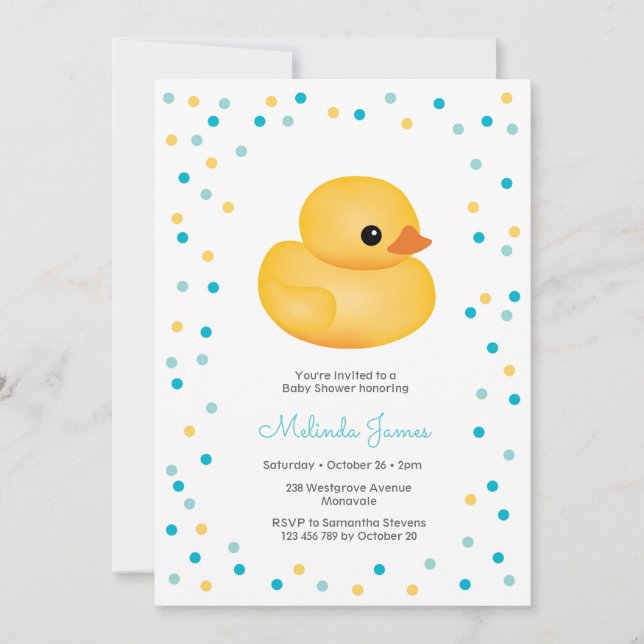 Rubber Duckie Blue Boy Baby Shower Invitation (Front)