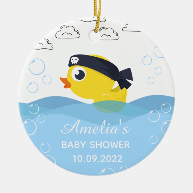 Rubber Duckie Boy's Baby Shower Ceramic Ornament (Front)